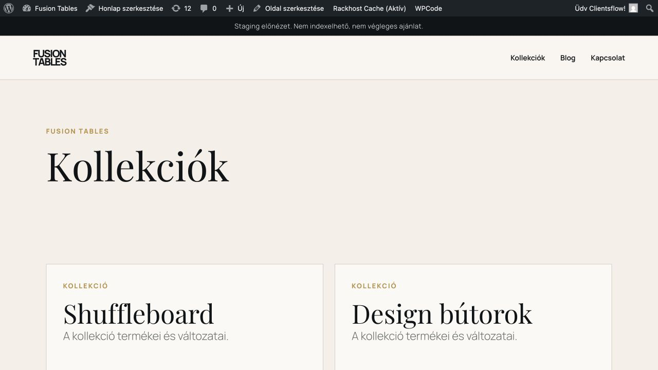 Az új kollekciós oldal helye