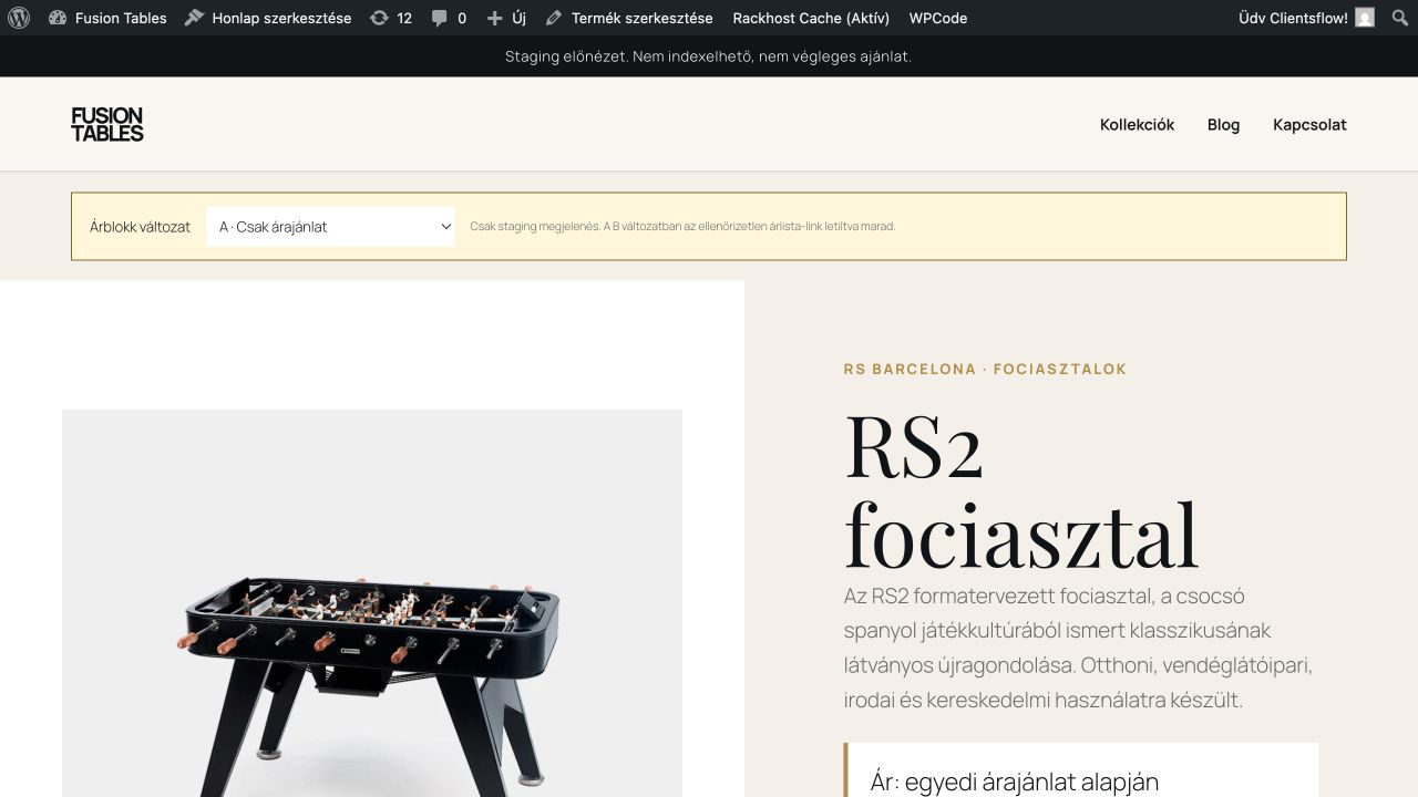 Az új RS2 termékoldal helye